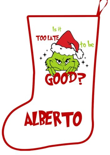 Calza della befana con stampa personaggio a scelta personalizzabile con testo o nomi idea regalo da appendere al camino, all'albero di natale (il grinch)