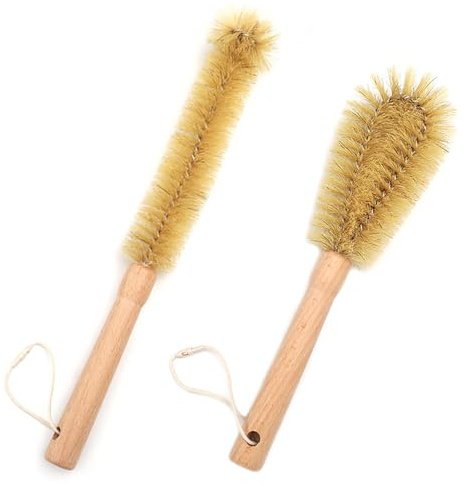 UPTALY 1 brosse à bouteille fine de 32 cm, 1 brosse à vaisselle en poils de hêtre de 26 cm, brosse de cuisine naturelle, pour bouteille d'eau, tasse, pot, évier, gobelet, verre, plat, poêle