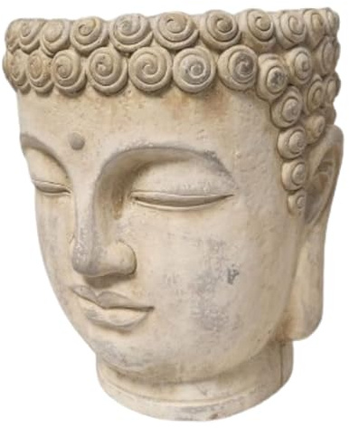 Divas World - Buddha Head Plant Pot - Serene Decorative Indoor-Outdoor Planter - Ceramic Material - Garden Ornament Buddhist - Zen Garden Pots, Sandstone Finish - (21.6 x 18.4 x 17.6) (Large)