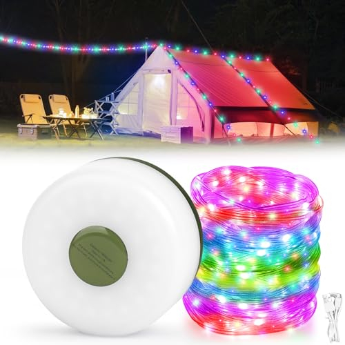 Mineup Camping Lichterkette Aufrollbar, 8M 8-in-1 Tragbare Wiederaufladbare LED Lichterkette mit 8 Beleuchtungsmodi, Wasserdichte Campinglampe Taschenlampe für Zelt Camping Hof Weihnachtsdeko