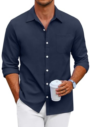 COOFANDY Hemd Herren Langarm Freizeithemd Business Hemden für Herren Oberhemden Langarm Bügelfrei Oxford Button Down Hemden mit Brusttasche Einfarbig Blau Lila M