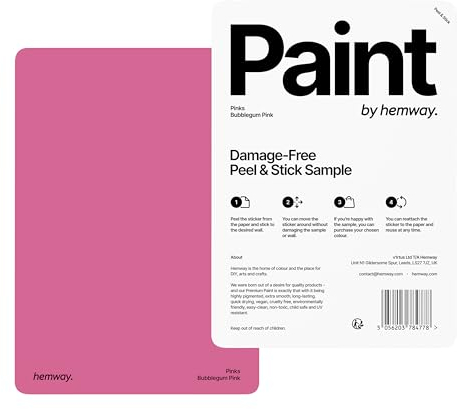 Hemway - Peel & Stick Sample for Our Premium Chalk Paint - Bubblegum Pink | A5 Damage-Free, Accurate Colour Swatch | Easily Test Our Chalky Matt Shabby Chic Finishes for Interior Furniture & Walls