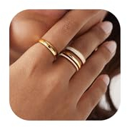 YADOCA 3 Stück Ringe Gold Damen 14K Vergoldet Goldene Ring Set Verlobungsring Frauen Gold Fingerring Daumenring Knuckle Stapelbare Eheringe mit Zirkonia Damen Mädchen Größe 52