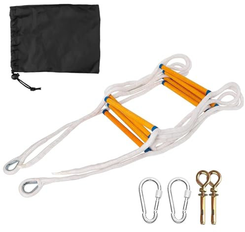 Sicherheitsbalkon Feuerleiter mit Haken Karabiner, wiederverwendbar Mehrzweck für Baumhaus|Gewichtskapazität bis 2000 lb(26FT/8M)