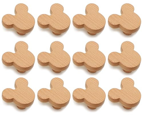 Auped 12PS Mickey Geformte Hölzerne Knöpfe, Schubladenschubladen, Natürliche Schrank Pull Griffe für Boho Möbel, Brustgriffe, Küchenschrank