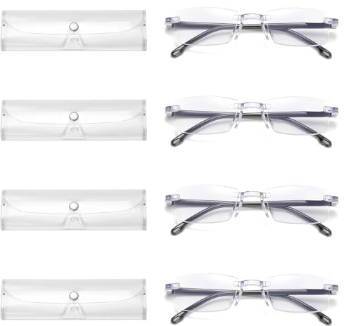Fhioevt 4 Stück Autozoom Lesebrille lntelligente Zoom Lesebrille Anti Blaulicht Brille Rahmenlos Lesebrille Intelligente Brille mit Klare Fokus Autozoom Brille für Presbyopie Damen Herren (Schwarz)