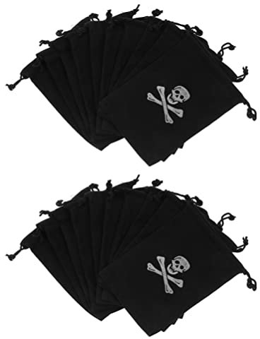 DIYEAH Piraten Stoffbeutel Halloween Kordelzug Taschen FüR Kindergeburtstag 20 StüCk Schwarz Mit Schädel Design FüR SüßIgkeiten Und Schmuck