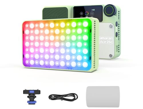 Amaran Ace 25c RGBWW Full Color LED Light, 32W On-Camera Video Light, 2300K-10000K, 5908 Lux @ 0.5m, USB-C Fast Charging, Magnetic Mount, 12 Lighting Effects, Wireless amaran App Control - Green