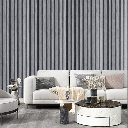 Beswitory Dark Grey 3D Effect Wood Slats Wallpaper Natural Wood Grating Panel Wallpaper Feature Wall for Hallway Stairs Lounge Hall Adults Kids Bedroom Living Room