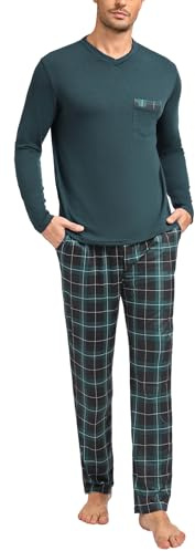 Leversic Pyjama Homme Hiver Coton, Manches Longues et Pantalon Carreaux | En Coton Doux, Cet Ensemble de Pyjama à Carreaux Offre Chaleur et Confort Pour Les Nuits Froides et Les Moments de Détente