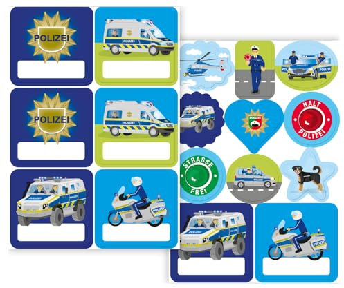17-tlg. Aufkleber-Set * POLIZEI * für Schule, Basteln, als Mitgebsel oder Geschenk | Polizeiauto Police Polizist Sticker Kinder Geburtstag Einschulung