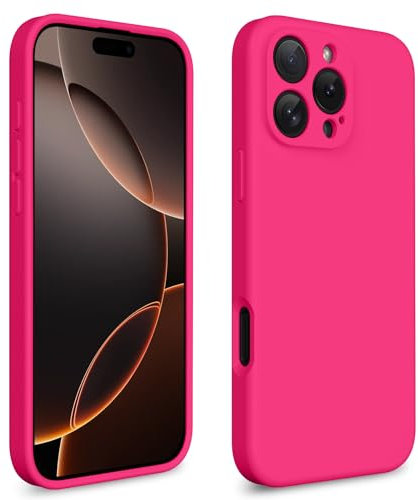 CALOOP Slim-Fit for iPhone 16 Pro Case,Skin Soft Liquid Silicone,Sturdy Hard Frame Shockproof Cover with Anti-Scratch Microfiber Lining,Full Protection for Screen and Camera Lens,6.3 inch (Hot Pink)