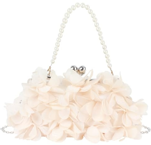 Pandalein Damen Blumen Clutch Seide Abendtasche Brauttasche Kleidertasche Handtasche mit Perlen Henkel Kette für Hochzeit Wedding Prom Party