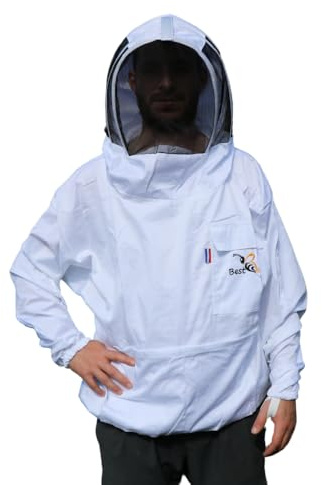 Best Bee Imkerei Imkerjacke aus dickem Stoff und hochwertiger Baumwolle, zum Anziehen, komfortable und feste Kapuze, Taschen für Werkzeuge – Bienenzuchtjacke gegen Wespen & Bienen zum Überziehen (M)