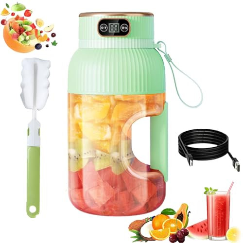 Multifunctional Portable Juicer Cup with Digital Display, 2024 New Portable Smoothie Blend, USB Rechargeable Mini Blender for Smoothies, Shakes, Fruit (Green)