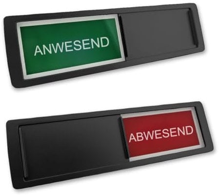 CombiCraft Schiebeschild 'Anwesend-Abwesend' in einem schwarzen Kunststoffschiebeprofil ca. 178x50mm- Pro Stück