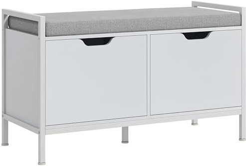 HOMCOM Banco Zapatero Mueble Zapatero con Asiento Cojín Extraíble para 4 Pares de Zapatos Banco Zapatero para Entrada Recibidor Salón Pasillo 84x35x50 cm Blanco