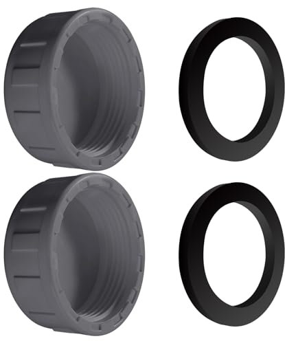 Lyeteung 2 Pezzi G1-1/2 Tappi Tubi in PVC Rotondi Filettatura Femmina, Tappo Filettato in PVC, Tappo di Chiusura Lavatrice, con Rondella in Gomma, per Sigillare Giunti Estremità dei Tubi, Grigio