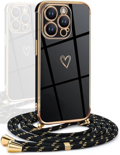 YAMCCCSE Funda para iPhone 11 Pro MAX con Cuerda, TPU Suave Silicona diseño de corazón con Chapado en Oro de Lujo, para Mujeres y niñas