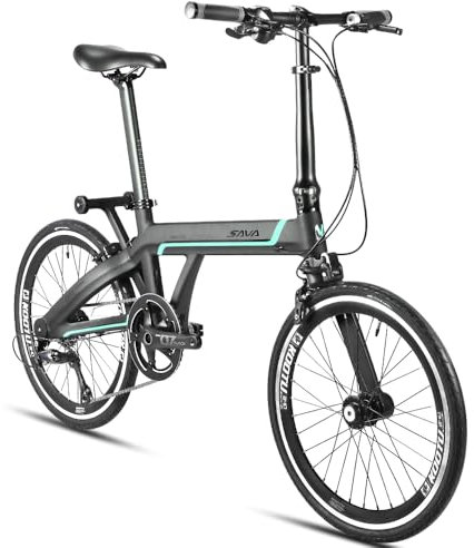 SAVADECK Z3 Klapprad Carbon 20 Zoll mit Carbon Rahmen, Sora R3000 9-Gang, Ultraleichtes Faltrad für Herren und Damen (Grau Grün)