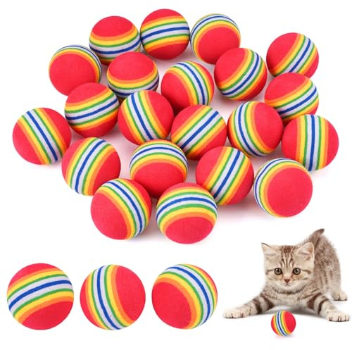 Jinsion Regenbogen Streifen Katzenbälle, 3,5cm, 24 Stück | Interaktiv, Wellig Gestreift, Katzenausbildung, Lustiger Katzenball