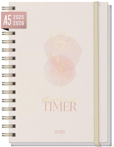 Häfft® Lieblings-Timer Ringbuch Kalender 2025/2026 A5 Soft Flower Wochenplaner 17 Monate: Aug. 25 bis Dez. 26 - Hardcover Terminkalender, Terminplaner - nachhaltig & klimafreundlich