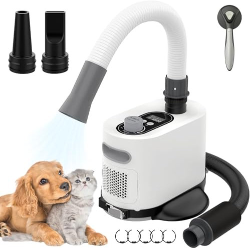 Rebongki Hundefön Blower Hund Profi Hundeföhn mit Einstellbarer Windgeschwindigkeit Handheld Hundefön Trockenmaschine Trockner für Haustiere Haustiertrockner 2 Schläuche 3 Temperatureinstellungen