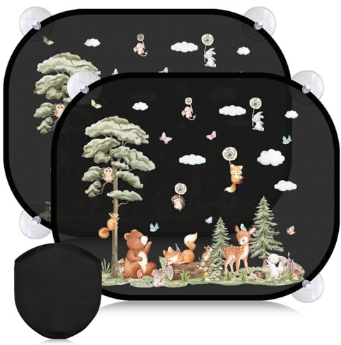 2 Stück Sonnenschutz Auto Baby mit UV Schutz,Fenster Seitenscheibe Tier Motiven Autofenster für Personenkraftwagen -17.7 * 14.3in