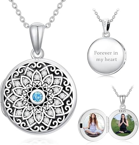 Shusukue Personalisierte Amulett zum öffnen 925 Silber Medaillon zum öffnen für Bilder Alskette Herzkette mit Gravur Foto Amulett Anhänger Herzmedallion