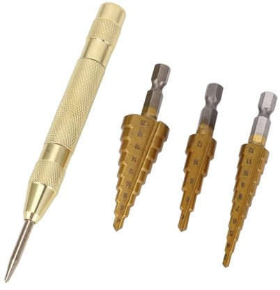 Taladro de Perforación de Paso Punto Fijo Manejo Hexagonal Pagoda Taladro para Madera Madera, Doble Ranura Métrica HSS+TI Aleación Perforación