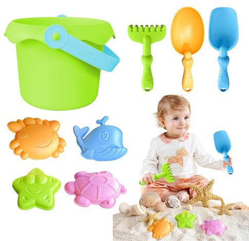 Générique 8 Jouet De Plage en Silicone, Jeux De Plage Bebe, Comprend Un Seau, des Moules d'animaux Et Une Pelle, Portable pour Voyage Sable, l'eau, à L'intérieur Et à L'extérieur