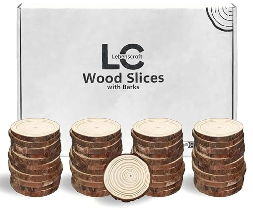 Holzscheiben Baumscheiben Deko Rund Klein, 5-6 cm 40 stück | zum bemalen,zum beschriften,zum basteln,naturbelassen,mit Rinde