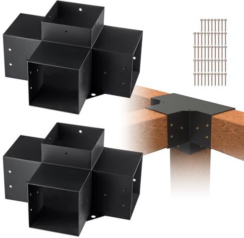 Kit de support de pergola 15 x 15 cm – 2 supports d'angle robustes à 4 voies pour bricolage de patio, tonnelle, abri de jardin – Matériel de poteau en bois parfait pour les projets en plein air