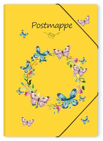 KONVINIT Postmappe A4 Schule Gelb - Plastik Sammelmappe mit 3 Innenklappen und 2 Gummizügen Schnellhefter, Robust und Langlebig Dokumentenmappe mit Motiv für Büro und Schule