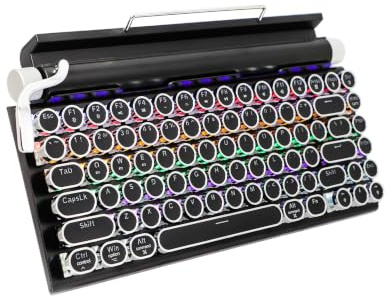 OUSEITECH Retro Typewriter Keyboard with Knob, 83-Key 75% layout Wirless Mechanical Keyboard (BT5.0/USB-C), Hot-Swap,14 Backlight Effects,Clicky‑switch, for WIN/MAC/Android/ios, QWERTY-US (Black)