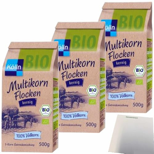 usy Bundle für Kölln Miltikorn Flocken Kernig 3er Pack (3x500g Packung) + usy Block