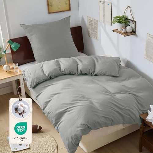 BEDELITE Bettwäsche 135x200 Baumwolle 2teilig mit Kissenbezug 80x80 | Bettbezug 135x200 + Kopfkissenbezug 80x80 mit Reißverschluss, Oeko-TEX Bettwäsche-Sets weiche und atmungsaktiv, Hellgrau