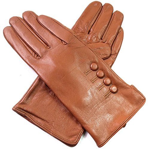 Damen Premium Qualität Original Superweich Leder Handschuhe Kunstpelz Futter Winter Alltag Warm - Hellbraun, L