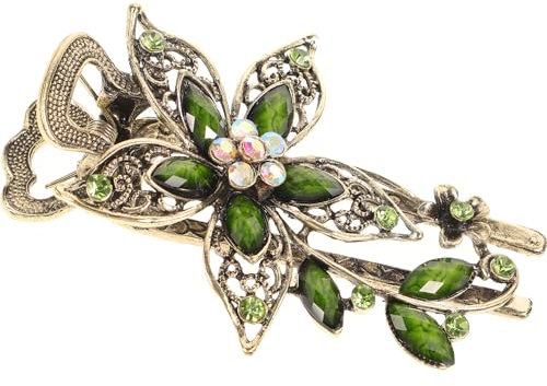 FRCOLOR Green Vintage Hair Clips Jewelry Crystal Flower Hairpins French Barrettes Hair Accessories for Women Girls