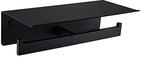 Doppelter Toilettenpapierhalter mit Ablage Matt Schwarz, APLusee SUS304 Edelstahl Modern Badezimmer Taschentuchrollenhalter Handy Aufbewahrungsregal