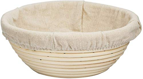 MEETOZ 5.1 inch Round Banneton Brotform Bread Dough Proofing Rising Rattan Handmade Basket with Linen Liner Cloth - 13 x 7cm