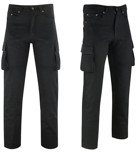 Texpeed Pantaloni da moto da uomo - Pantaloni biker cargo in denim con protezione dell'armatura (EN 1621-1) - Vestibilità dritta Nero - 8XL Girovita/Corta Gamba