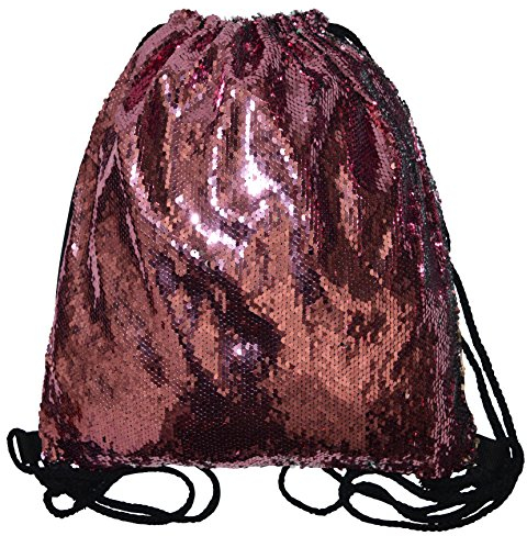 Turnbeutel Pailletten Rucksack Wendepailletten Doppelseitig Beuteltasche mit Kordel Sportbeutel Gymsack Sport Tasche Sack Beutel Hipster Matt (Rosa-Silber)