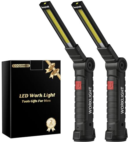 Coquimbo Tool Fathers Day Dad Gifts for Men Him Husband, Rechargeable LED Work Light BBQ Grill with Magnetic Base Hook, 360° Rotate Mechanic Flashlight Mens Easter Birthday Gifts (2 Pack Black)