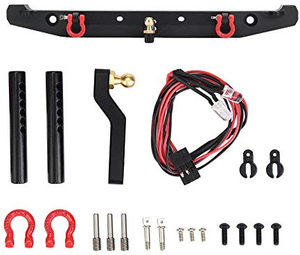 Dilwe RC Crawler Auto Heckstoßstange Metallstoßstange mit LED-Leuchten Trailer Buckle für SCX10II 90046 Autoteil Zubehör
