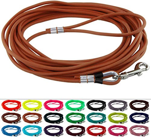 LENNIE Runde BioThane Schleppleine für Hunde ab 25kg, Ø 8mm, 15m lang, mit Handschlaufe, Hellbraun
