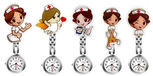 Avaner 5/6 Pcs Montre Infirmiere Silicone Dessin Infirmiere Anime Montre Enfant a Quartz Montre Broche pour Femme Fille