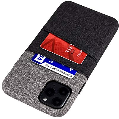 Dockem Wallet Case for iPhone 11 Pro Max: Built-in Metal Plate for Magnetic Mounting & 2 Card Slots (6.5 Luxe M2 Synthetic Leather, Black & Grey)
