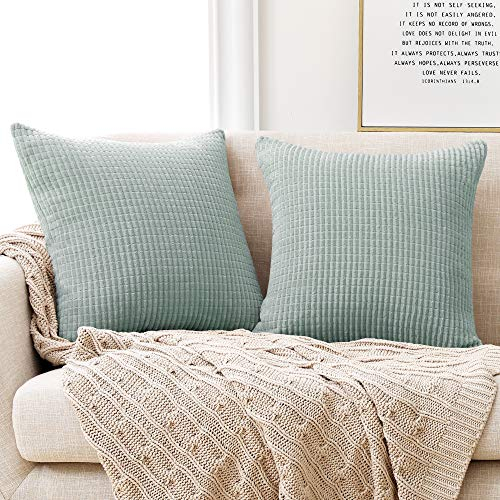 Deconovo Kissenbezug Kordsamt Kissenhüllen Wohnzimmer Kissenbezüge Sofakissen Kissenhülle Dekokissen mit Verstecktem Reißverschluss Kissenhüllen für Sofa Schlafzimmer, 60x60 cm, Hellgrün, 2er Set