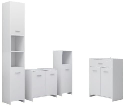 vidaXL Badmöbel Set 4-TLG. Badschrank Waschbeckenunterschrank Unterschrank Midischrank Hochschrank Badezimmerschrank Badezimmermöbel Weiß